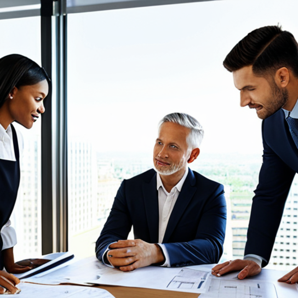 **
"A diverse team of professionals collaborating on a project in a modern, sunlit office. They are reviewing plans and discussing strategy. Everyone is fully clothed in modest business attire. Safe for work, appropriate content, professional environment, perfect anatomy, natural proportions, family-friendly."
**