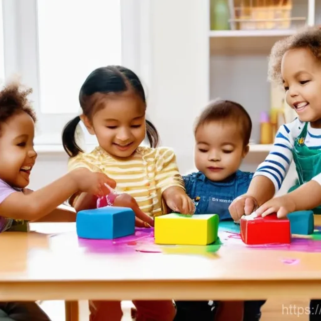 유아기 창작 활동 지도 - **Prompt 1: Creative Sensory Exploration**
"A cheerful and diverse group of toddlers, aged 2-4 y...