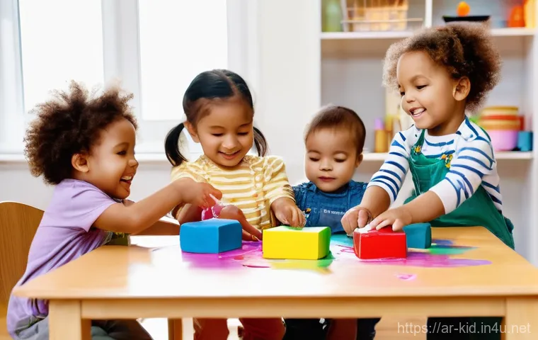 유아기 창작 활동 지도 - **Prompt 1: Creative Sensory Exploration**
    "A cheerful and diverse group of toddlers, aged 2-4 y...