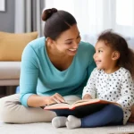 아동 발달 단계별 지도 - **Prompt: Cozy Reading Time**
    A warm and inviting scene indoors, featuring a loving parent (eith...