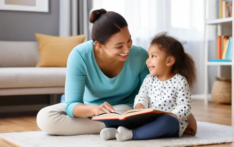 아동 발달 단계별 지도 - **Prompt: Cozy Reading Time**
    A warm and inviting scene indoors, featuring a loving parent (eith...