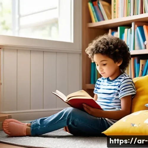 영유아 그림책 활용법 - **Prompt:** "A cozy, sunlit reading nook designed for children. A young boy and a girl, both fully d...