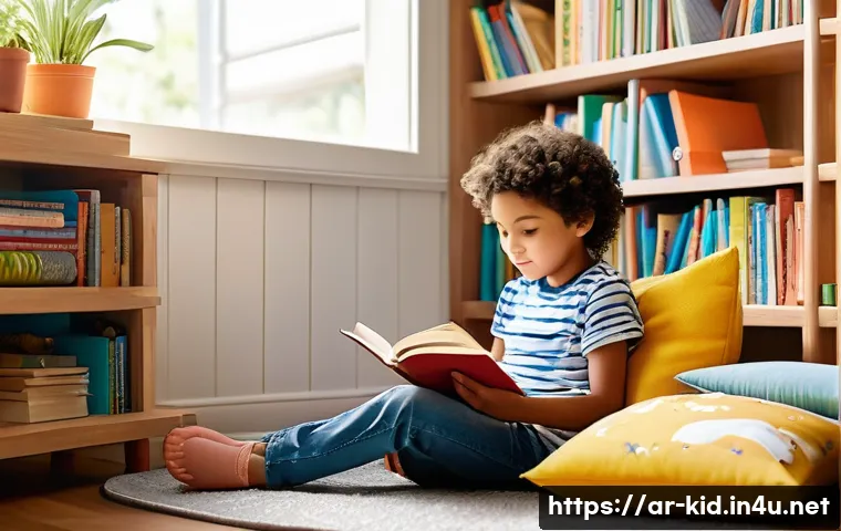 영유아 그림책 활용법 - **Prompt:** "A cozy, sunlit reading nook designed for children. A young boy and a girl, both fully d...