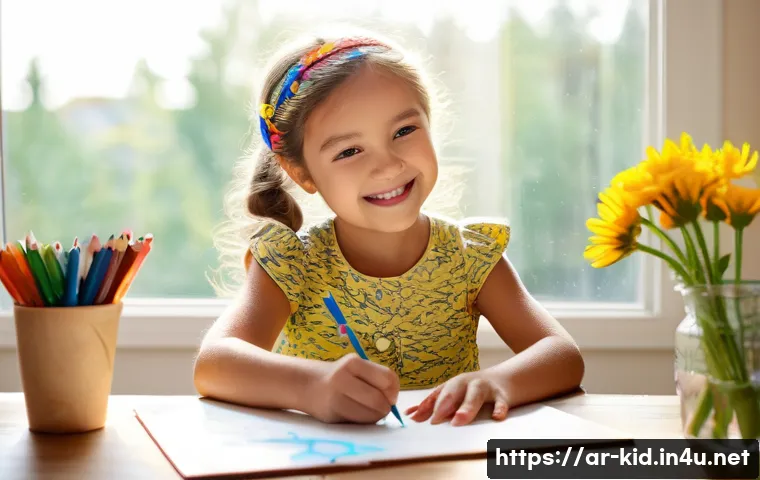 아동 미술 심리 분석 - **Prompt 1: A Child's Joy and Hidden Wonder**
    A happy, energetic 6-year-old girl with bright, cu...