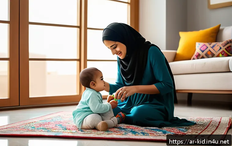 발달 지연 조기 발견 - A warm, culturally authentic Arabic family scene inside a modern living room in a Middle Eastern hom...